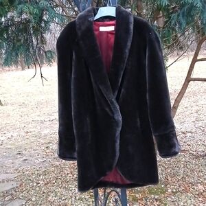 Donnybrook Faux Black/Brown Mink Coat Single Button Lined sz XS. GUC. Mob Wife